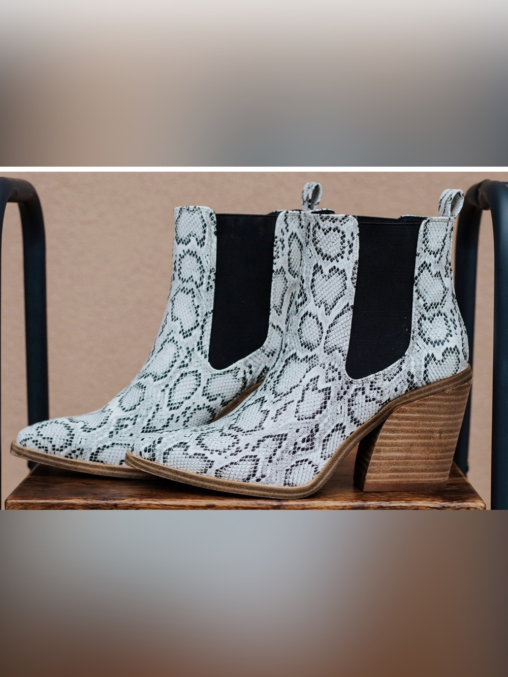 Women's White Snake-Print Chelsea Ankle Boots